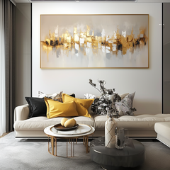 Golden Echo-Golden Abstract Cityscape Oil Painting, Textured Modern Wall Art