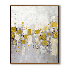 Golden Mosaic – Abstract Gold Leaf Oil Painting, Modern Textured Wall Art