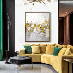 Golden Mosaic – Abstract Gold Leaf Oil Painting, Modern Textured Wall Art