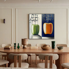 Gravity of Fruit – Abstract Apple Oil Painting Modern Minimalist Wall Art on Canvas