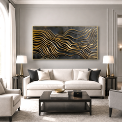 Luxury Black and Gold Textured Abstract Canvas Painting for Modern Decor