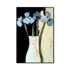 Midnight Petals – Blue Floral Oil Painting Modern Abstract Vase Wall Art