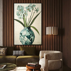 Mint Bloom – Textured Flower Vase Painting Green Orchid Wall Art