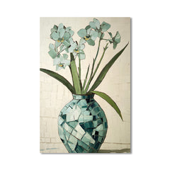 Mint Bloom – Textured Flower Vase Painting Green Orchid Wall Art