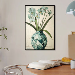 Mint Bloom – Textured Flower Vase Painting Green Orchid Wall Art