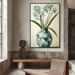 Mint Bloom – Textured Flower Vase Painting Green Orchid Wall Art