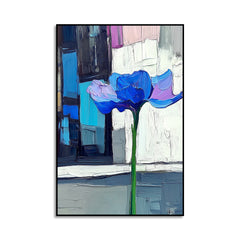 Modern Bloom – Blue Abstract Flower Painting Thick Textured Minimalist Wall Art