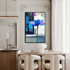 Modern Bloom – Blue Abstract Flower Painting Thick Textured Minimalist Wall Art