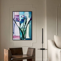 Morning Light – Calla Lilies in Glass Minimalist Botanical Painting with Light Geometry