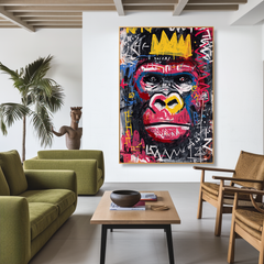 Neon King – Contemporary Crowned Gorilla Portrait Oil Painting