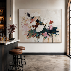 Petals in Motion-Textured Floral Oil Painting , Abstract White & Pink Flower Artwork