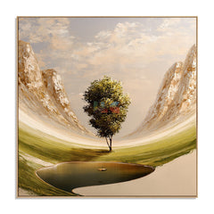 Quiet Valley Tree – Mountain Landscape Wall Art hand-painted wall art