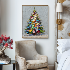Rainbow Noel – Colorful Christmas Tree Oil Painting, Festive Textured Wall Art