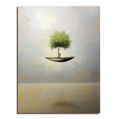 Sanctuary Afloat – Surreal Floating Tree Painting Conceptual Dreamlike Wall Art