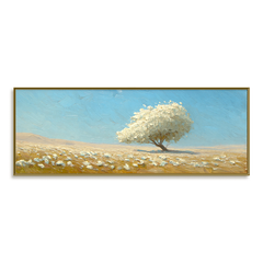Serene White Tree Landscape – Large Textured Abstract Wall Art for Modern Living Room Decor