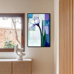 Silent Bloom – Vertical Abstract Iris Flower Painting Textured Modern Floral Art
