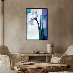 Silent Bloom – Vertical Abstract Iris Flower Painting Textured Modern Floral Art