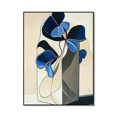 Silent Contour – Modern Abstract Blue Floral Art Sculptural Line Vase Painting