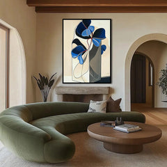 Silent Contour – Modern Abstract Blue Floral Art Sculptural Line Vase Painting