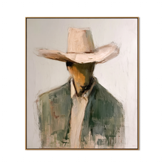 Silent Frontier – Minimalist Cowboy Portrait Wall Art hand-painted wall art
