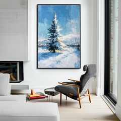 Silent Winter – Snow Landscape Oil Painting, Textured Winter Tree Wall Art