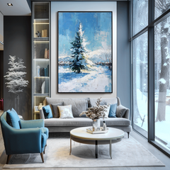 Silent Winter – Snow Landscape Oil Painting, Textured Winter Tree Wall Art