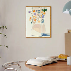 Soft Orbit – Minimalist Vase with Colorful Dots Abstract Geometric Wall Art