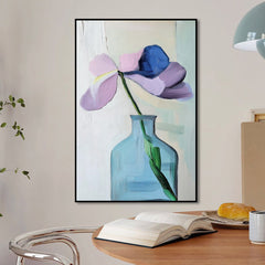 Solitary Grace – Abstract Flower in Blue Vase Painting Modern Minimalist Floral Art