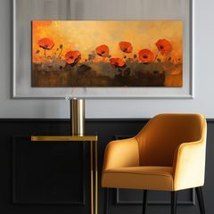 Sunlit Poppies-Red Poppy Flowers Painting, Warm Tone Floral Wall Art