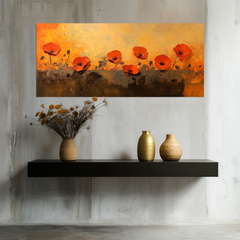 Sunlit Poppies-Red Poppy Flowers Painting, Warm Tone Floral Wall Art