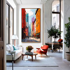 Sunlit Streets – Abstract City Street Oil Painting on Canvas