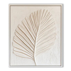 Textured Leaf Relief Wall Art – Framed Neutral-Tone Palm Leaf Decor