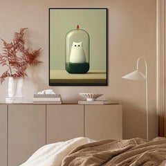 Time Capsule Cat – Surreal Minimalist Cat in Glass Dome Conceptual Animal Art Print