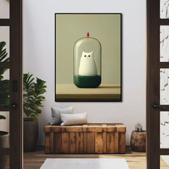 Time Capsule Cat – Surreal Minimalist Cat in Glass Dome Conceptual Animal Art Print