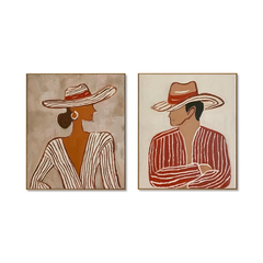 Timeless Encounter – Modern Hat Couple Figurative Wall Art hand-painted wall art