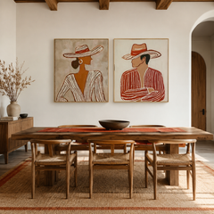 Timeless Encounter – Modern Hat Couple Figurative Wall Art