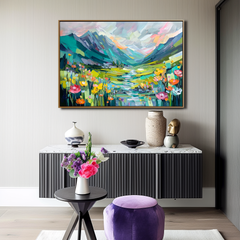Valley Bloom – Abstract Mountain Landscape Painting, Colorful Textured Wall Art