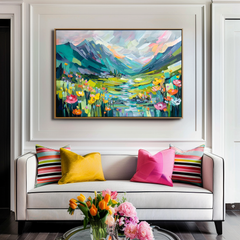Valley Bloom – Abstract Mountain Landscape Painting, Colorful Textured Wall Art