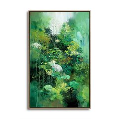 Verdant Bloom – Abstract Green Botanical Painting on Canvas for Modern Wall Art