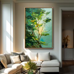 Verdant Canopy – Abstract Tree Painting, Textured Green Wall Art