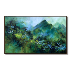 Verdant Peaks – Abstract Mountain Landscape Painting, Textured Green Wall Art
