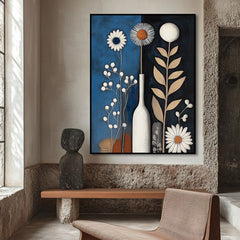Whisper of the Night – Minimal Floral Oil Painting Blue and Black Vase Wall Art