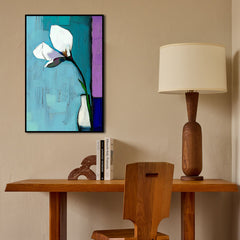 Whispering Light – Abstract White Flower Painting Modern Floral Vase Wall Art Vertical