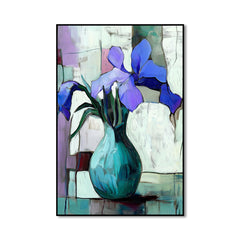 Whispers of Iris – Purple Iris Flower Oil Painting – Abstract Vase Wall Art on Canvas