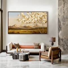 White Tree Mountain View – Textured Landscape Wall Art