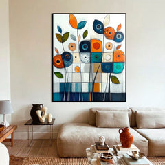 Joyful Geometry – Modern Geometric Floral Wall Art Colorful Abstract Canvas Painting