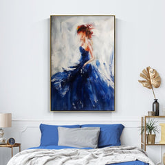 Dancer in Blue-Elegant Abstract Ballerina Oil Painting in Blue for Modern Decor