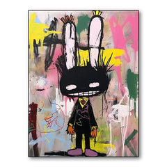Rebel Bunny – Vibrant Graffiti Art Cartoon Rabbit Wall Decor