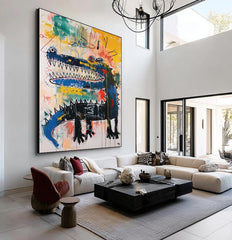 Urban Rex – Vibrant Graffiti Art Crocodile Wall Decor, Street Art Style Abstract Painting