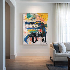 Urban Rex – Vibrant Graffiti Art Crocodile Wall Decor, Street Art Style Abstract Painting